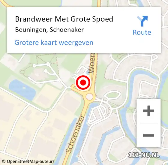 Locatie op kaart van de 112 melding: Brandweer Met Grote Spoed Naar Beuningen, Schoenaker op 18 mei 2024 15:45