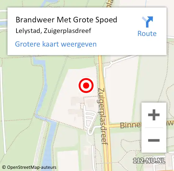 Locatie op kaart van de 112 melding: Brandweer Met Grote Spoed Naar Lelystad, Zuigerplasdreef op 18 mei 2024 15:51