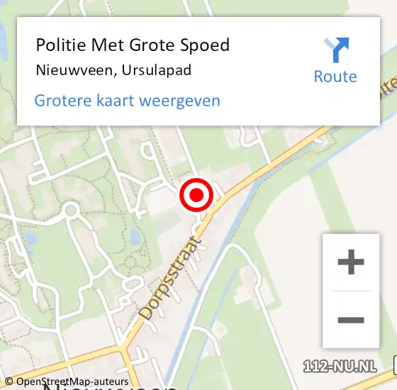 Locatie op kaart van de 112 melding: Politie Met Grote Spoed Naar Nieuwveen, Ursulapad op 18 mei 2024 15:54