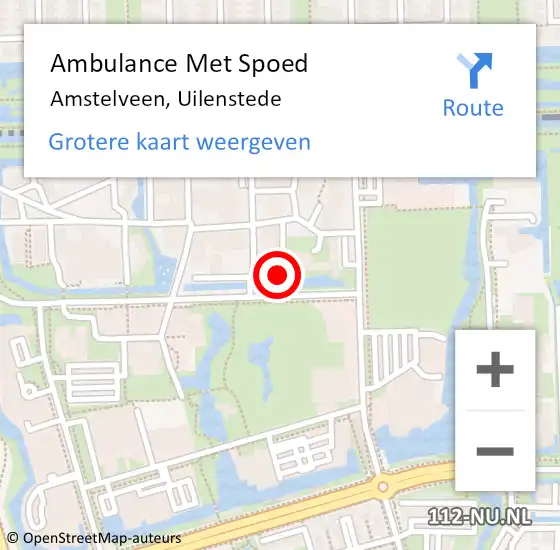 Locatie op kaart van de 112 melding: Ambulance Met Spoed Naar Amstelveen, Uilenstede op 18 mei 2024 16:08