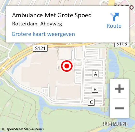 Locatie op kaart van de 112 melding: Ambulance Met Grote Spoed Naar Rotterdam, Ahoyweg op 18 mei 2024 16:08