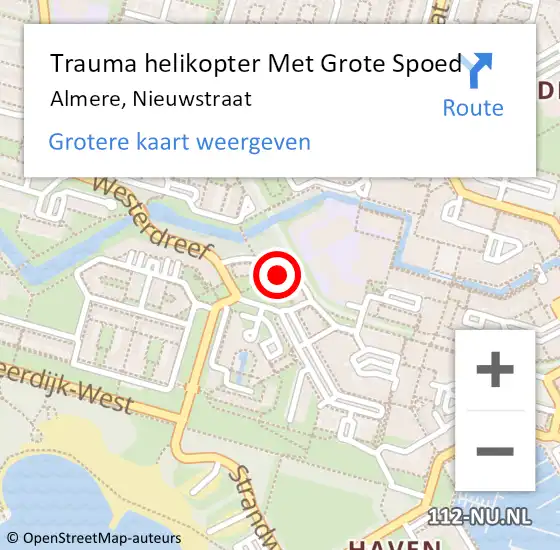 Locatie op kaart van de 112 melding: Trauma helikopter Met Grote Spoed Naar Almere, Nieuwstraat op 18 mei 2024 16:08