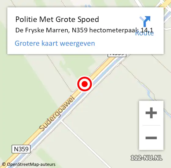 Locatie op kaart van de 112 melding: Politie Met Grote Spoed Naar De Fryske Marren, N359 hectometerpaal: 14,1 op 18 mei 2024 16:10