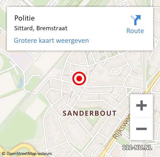 Locatie op kaart van de 112 melding: Politie Sittard, Bremstraat op 18 mei 2024 16:22