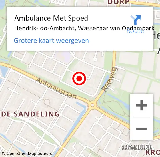 Locatie op kaart van de 112 melding: Ambulance Met Spoed Naar Hendrik-Ido-Ambacht, Wassenaar van Obdampark op 18 mei 2024 16:24