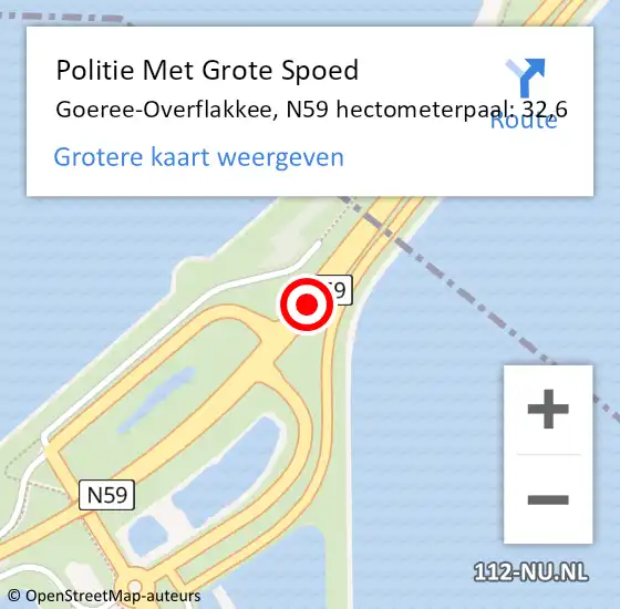 Locatie op kaart van de 112 melding: Politie Met Grote Spoed Naar Goeree-Overflakkee, N59 hectometerpaal: 32,6 op 18 mei 2024 16:29