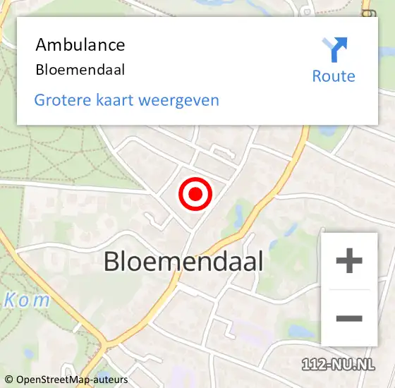 Locatie op kaart van de 112 melding: Ambulance Bloemendaal op 18 mei 2024 16:53