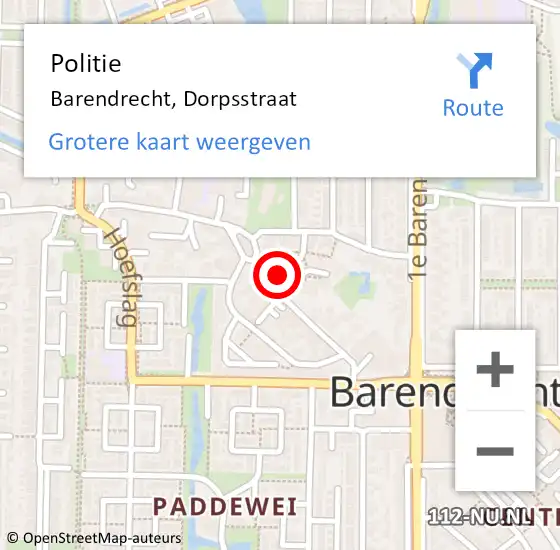 Locatie op kaart van de 112 melding: Politie Barendrecht, Dorpsstraat op 18 mei 2024 17:01