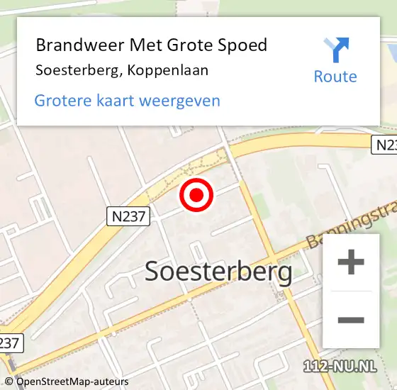 Locatie op kaart van de 112 melding: Brandweer Met Grote Spoed Naar Soesterberg, Koppenlaan op 18 mei 2024 17:07