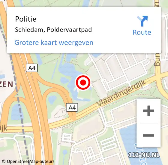 Locatie op kaart van de 112 melding: Politie Schiedam, Poldervaartpad op 18 mei 2024 17:12