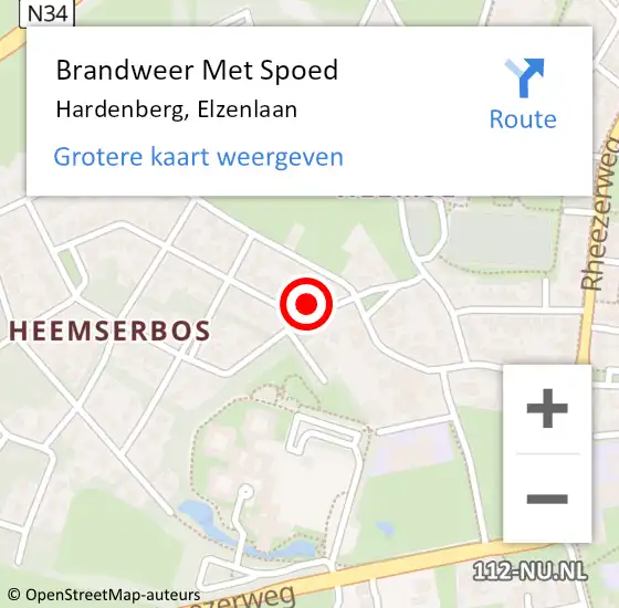 Locatie op kaart van de 112 melding: Brandweer Met Spoed Naar Hardenberg, Elzenlaan op 18 mei 2024 17:13