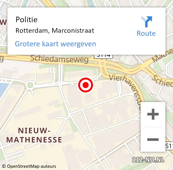 Locatie op kaart van de 112 melding: Politie Rotterdam, Marconistraat op 18 mei 2024 17:25