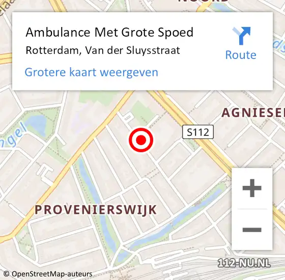 Locatie op kaart van de 112 melding: Ambulance Met Grote Spoed Naar Rotterdam, Van der Sluysstraat op 18 mei 2024 17:36