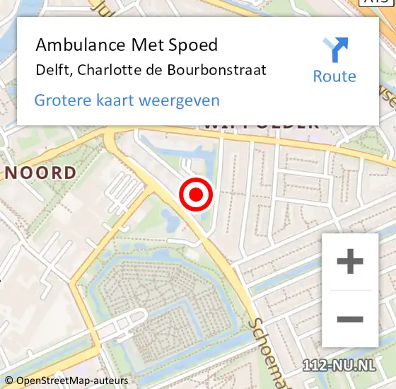 Locatie op kaart van de 112 melding: Ambulance Met Spoed Naar Delft, Charlotte de Bourbonstraat op 18 mei 2024 17:38