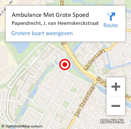 Locatie op kaart van de 112 melding: Ambulance Met Grote Spoed Naar Papendrecht, J. van Heemskerckstraat op 18 mei 2024 17:40