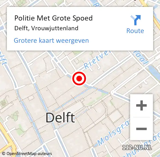 Locatie op kaart van de 112 melding: Politie Met Grote Spoed Naar Delft, Vrouwjuttenland op 18 mei 2024 17:41