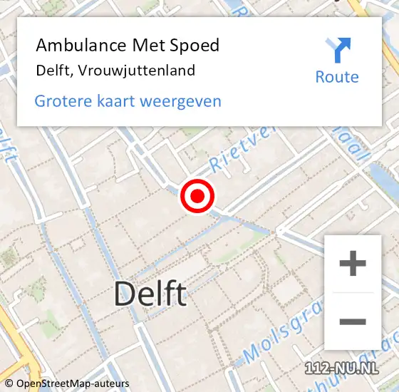 Locatie op kaart van de 112 melding: Ambulance Met Spoed Naar Delft, Vrouwjuttenland op 18 mei 2024 17:42