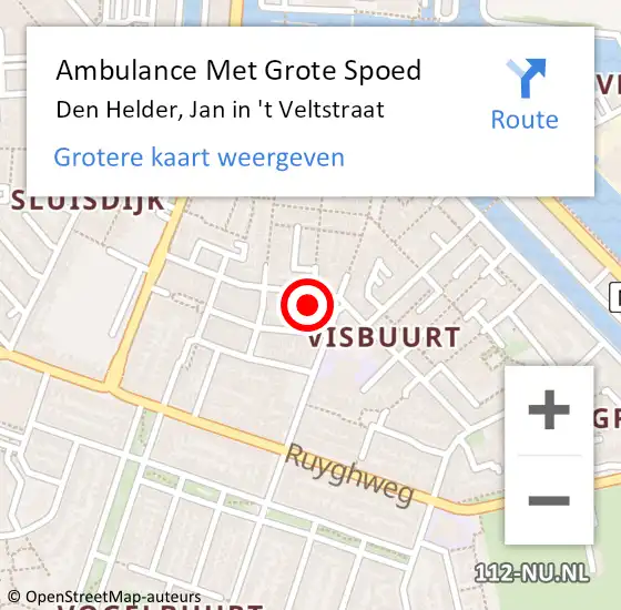 Locatie op kaart van de 112 melding: Ambulance Met Grote Spoed Naar Den Helder, Jan in 't Veltstraat op 18 mei 2024 17:43