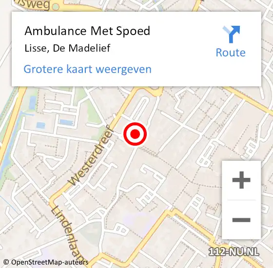 Locatie op kaart van de 112 melding: Ambulance Met Spoed Naar Lisse, De Madelief op 18 mei 2024 17:49