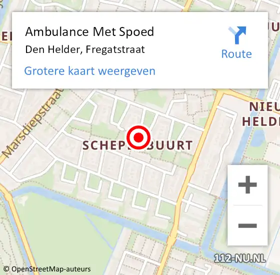 Locatie op kaart van de 112 melding: Ambulance Met Spoed Naar Den Helder, Fregatstraat op 18 mei 2024 17:49