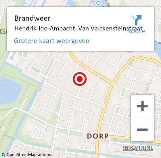 Locatie op kaart van de 112 melding: Brandweer Hendrik-Ido-Ambacht, Van Valckensteinstraat op 18 mei 2024 17:58