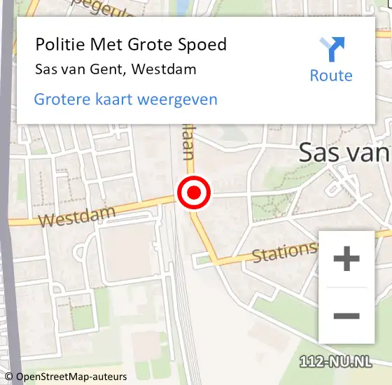 Locatie op kaart van de 112 melding: Politie Met Grote Spoed Naar Sas van Gent, Westdam op 18 mei 2024 17:59