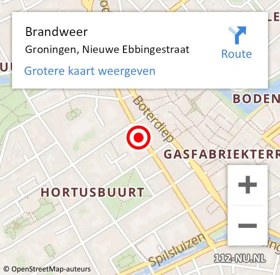 Locatie op kaart van de 112 melding: Brandweer Groningen, Nieuwe Ebbingestraat op 18 mei 2024 18:01
