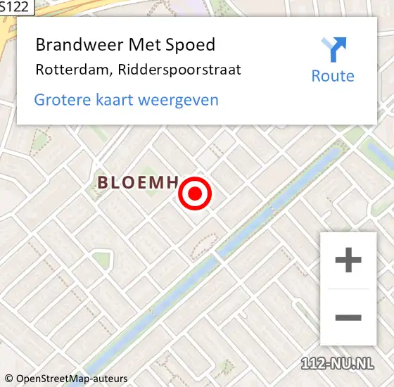 Locatie op kaart van de 112 melding: Brandweer Met Spoed Naar Rotterdam, Ridderspoorstraat op 18 mei 2024 18:04