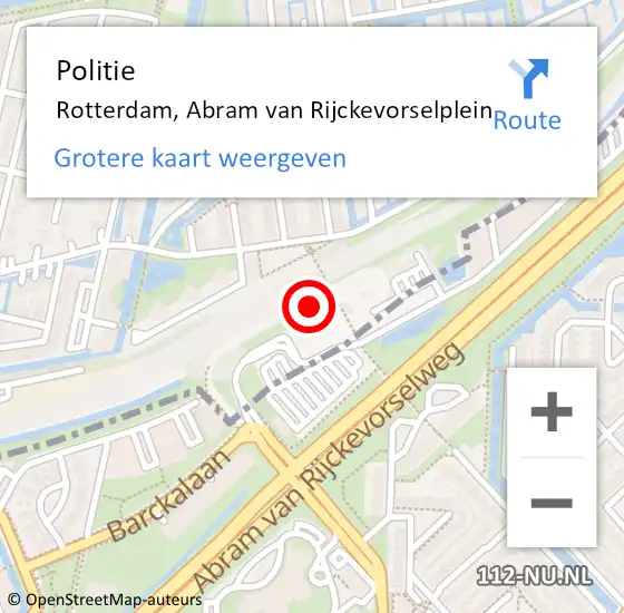 Locatie op kaart van de 112 melding: Politie Rotterdam, Abram van Rijckevorselplein op 18 mei 2024 18:19