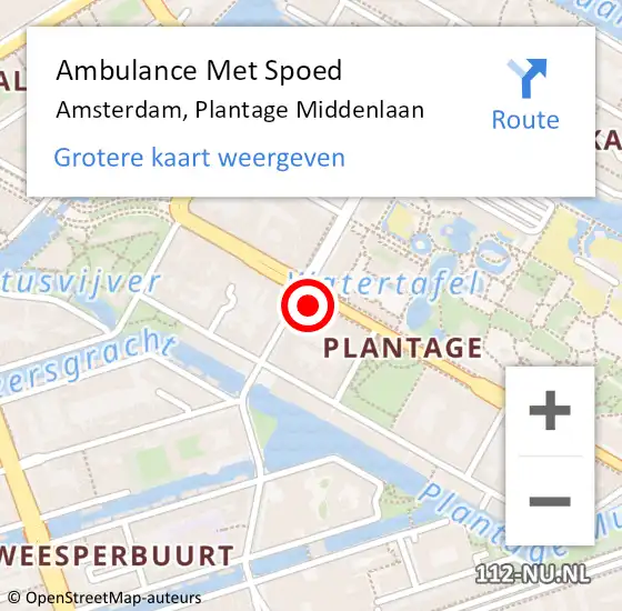 Locatie op kaart van de 112 melding: Ambulance Met Spoed Naar Amsterdam, Plantage Middenlaan op 18 mei 2024 18:28