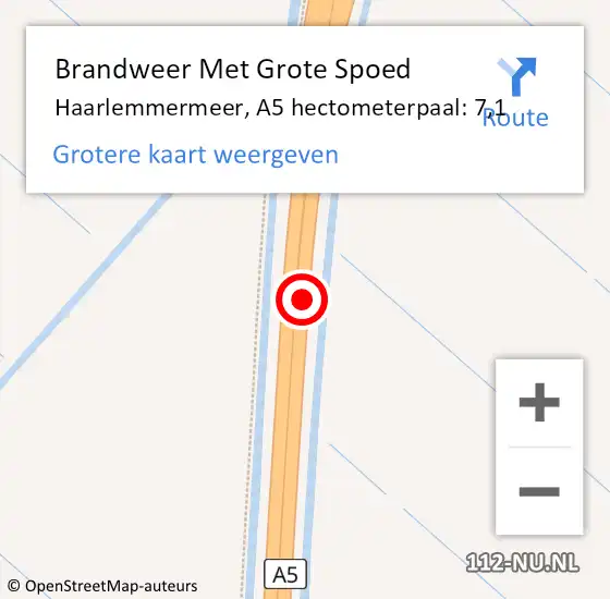 Locatie op kaart van de 112 melding: Brandweer Met Grote Spoed Naar Haarlemmermeer, A5 hectometerpaal: 7,1 op 18 mei 2024 18:32