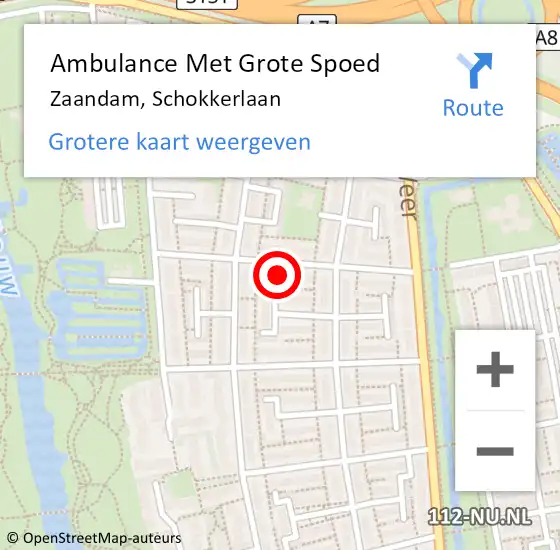 Locatie op kaart van de 112 melding: Ambulance Met Grote Spoed Naar Zaandam, Schokkerlaan op 18 mei 2024 18:39