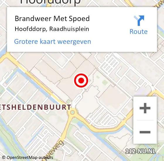 Locatie op kaart van de 112 melding: Brandweer Met Spoed Naar Hoofddorp, Raadhuisplein op 18 mei 2024 18:52