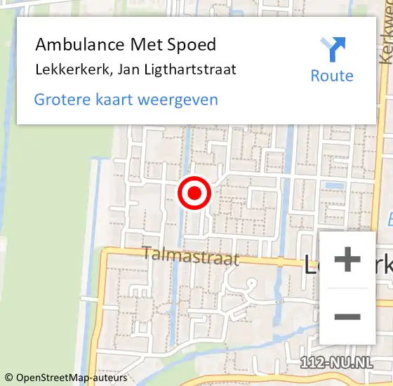 Locatie op kaart van de 112 melding: Ambulance Met Spoed Naar Lekkerkerk, Jan Ligthartstraat op 18 mei 2024 18:59