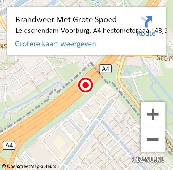 Locatie op kaart van de 112 melding: Brandweer Met Grote Spoed Naar Leidschendam-Voorburg, A4 hectometerpaal: 43,5 op 18 mei 2024 19:13