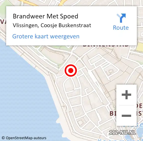 Locatie op kaart van de 112 melding: Brandweer Met Spoed Naar Vlissingen, Coosje Buskenstraat op 18 mei 2024 19:23
