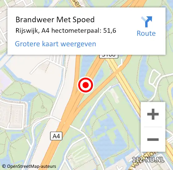 Locatie op kaart van de 112 melding: Brandweer Met Spoed Naar Rijswijk, A4 hectometerpaal: 51,6 op 18 mei 2024 19:24