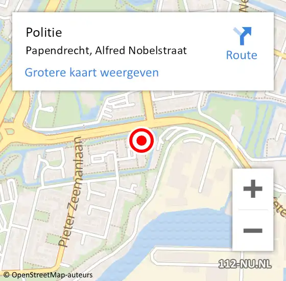 Locatie op kaart van de 112 melding: Politie Papendrecht, Alfred Nobelstraat op 18 mei 2024 19:27