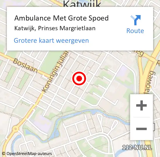 Locatie op kaart van de 112 melding: Ambulance Met Grote Spoed Naar Katwijk, Prinses Margrietlaan op 18 mei 2024 19:28