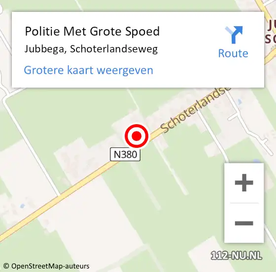 Locatie op kaart van de 112 melding: Politie Met Grote Spoed Naar Jubbega, Schoterlandseweg op 18 mei 2024 19:29