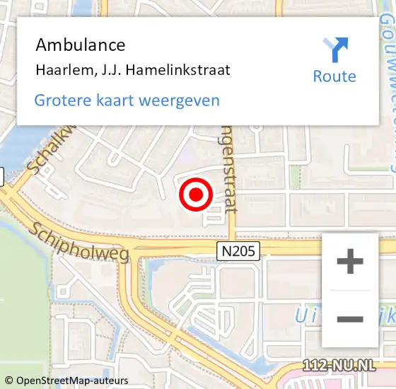 Locatie op kaart van de 112 melding: Ambulance Haarlem, J.J. Hamelinkstraat op 18 mei 2024 19:35