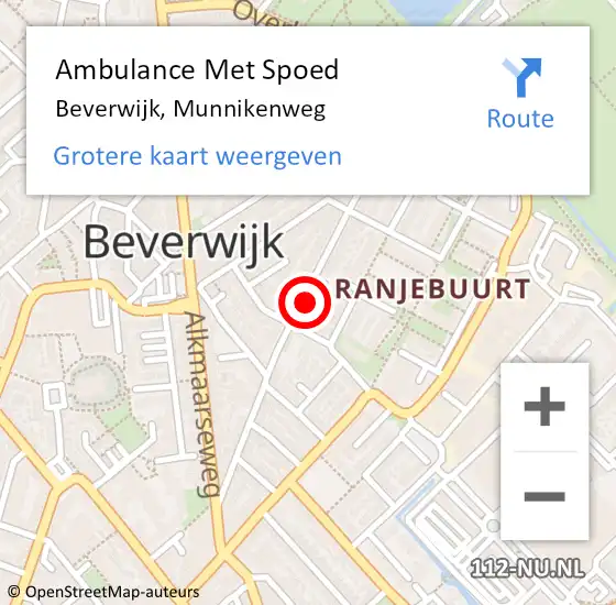 Locatie op kaart van de 112 melding: Ambulance Met Spoed Naar Beverwijk, Munnikenweg op 18 mei 2024 19:36