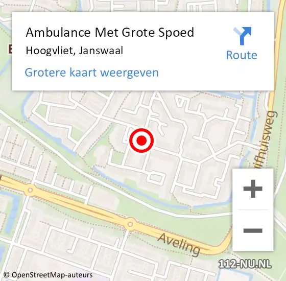 Locatie op kaart van de 112 melding: Ambulance Met Grote Spoed Naar Hoogvliet, Janswaal op 18 mei 2024 19:37