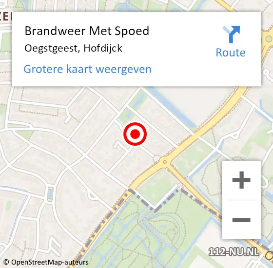 Locatie op kaart van de 112 melding: Brandweer Met Spoed Naar Oegstgeest, Hofdijck op 18 mei 2024 19:43