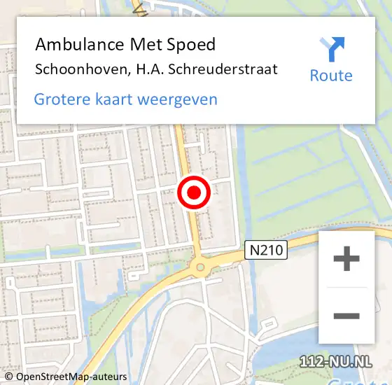 Locatie op kaart van de 112 melding: Ambulance Met Spoed Naar Schoonhoven, H.A. Schreuderstraat op 18 mei 2024 19:51