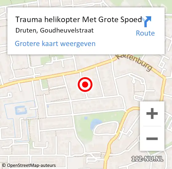 Locatie op kaart van de 112 melding: Trauma helikopter Met Grote Spoed Naar Druten, Goudheuvelstraat op 18 mei 2024 19:53