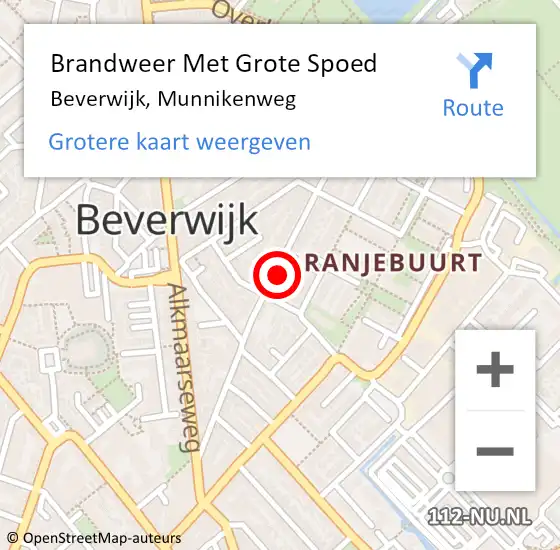 Locatie op kaart van de 112 melding: Brandweer Met Grote Spoed Naar Beverwijk, Munnikenweg op 18 mei 2024 19:59