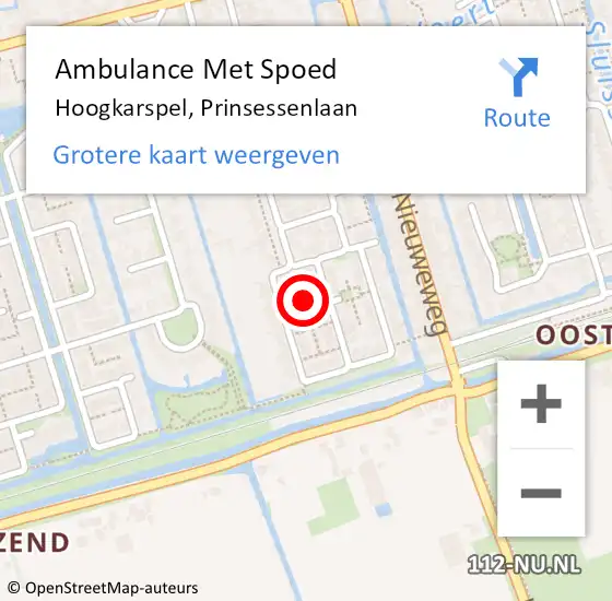 Locatie op kaart van de 112 melding: Ambulance Met Spoed Naar Hoogkarspel, Prinsessenlaan op 18 mei 2024 20:03