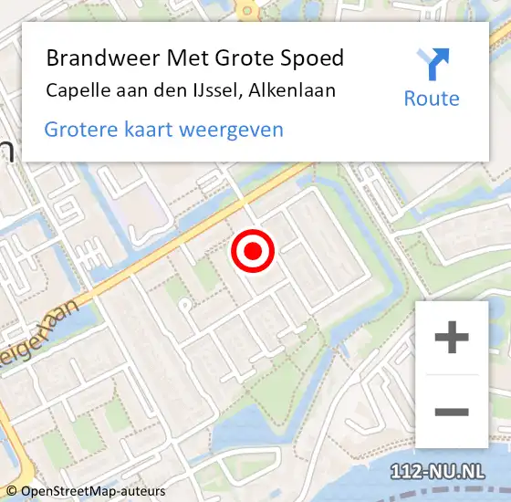 Locatie op kaart van de 112 melding: Brandweer Met Grote Spoed Naar Capelle aan den IJssel, Alkenlaan op 18 mei 2024 20:04