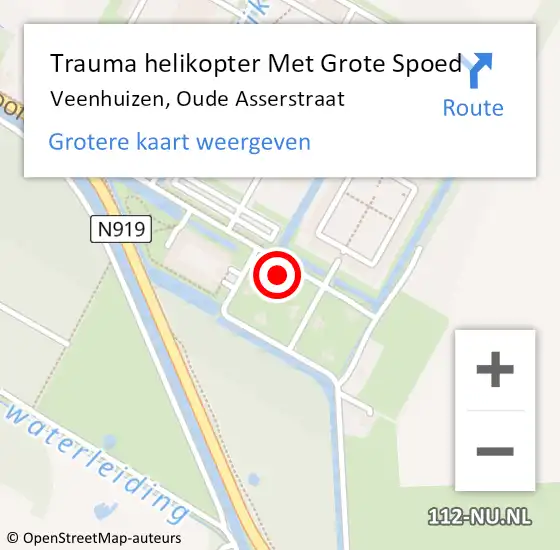 Locatie op kaart van de 112 melding: Trauma helikopter Met Grote Spoed Naar Veenhuizen, Oude Asserstraat op 18 mei 2024 20:06